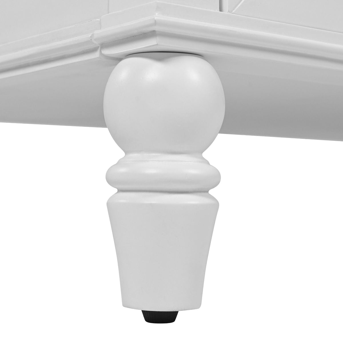 Bathroom vanity leg close-up in white solid wood with turned post detailing on Tampa Home & Garden Store