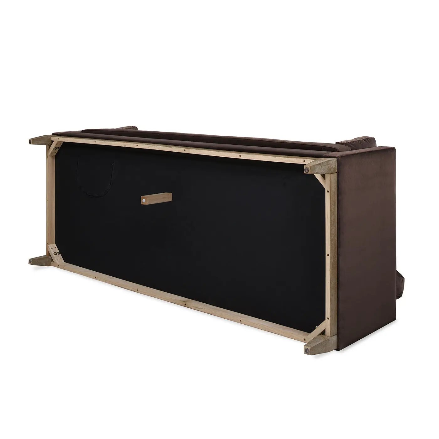 Knox Modern Farmhouse Sofa, brown upholstery with exposed light wood frame, stationary on Tampa Home & Garden Store