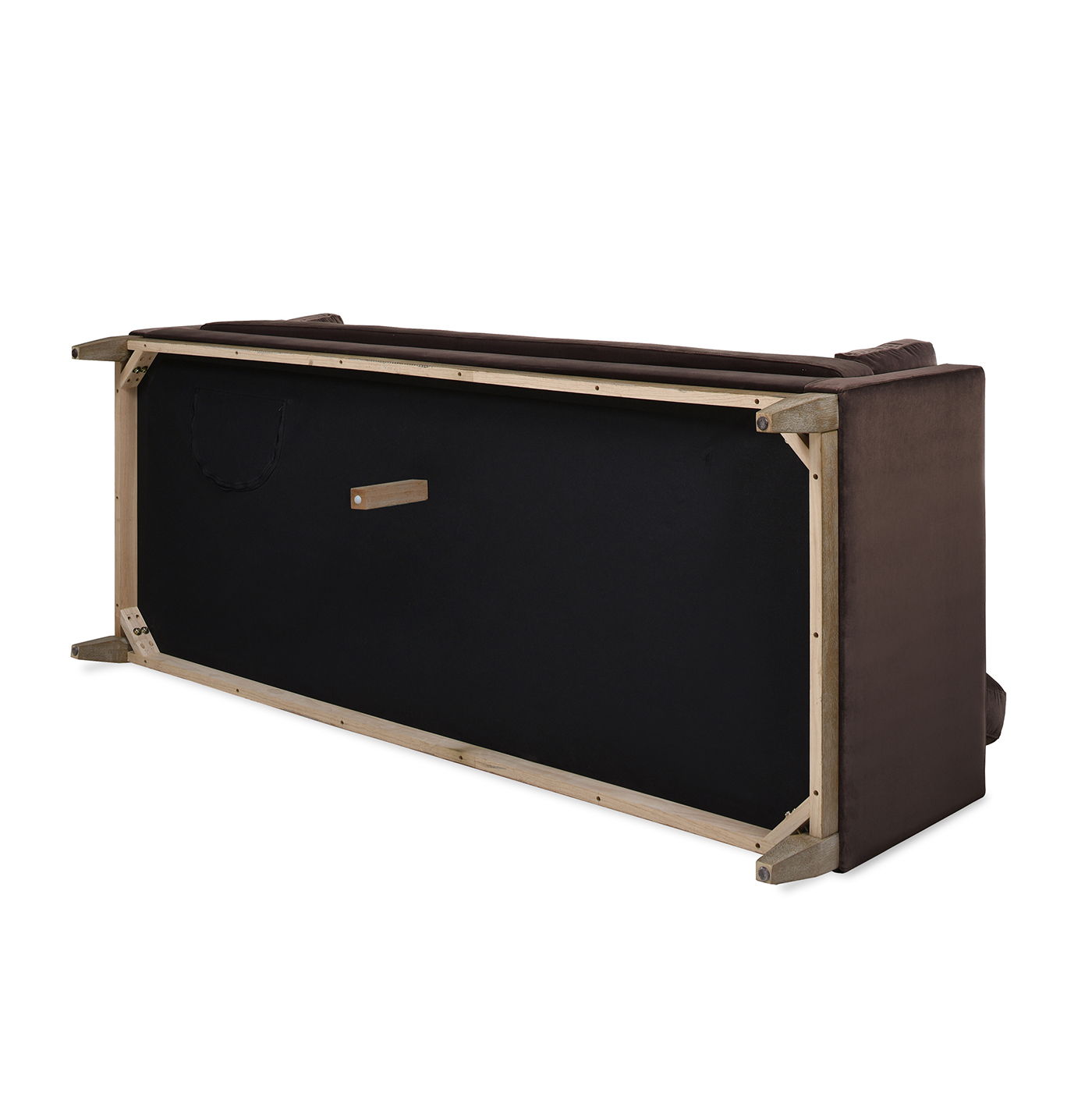 Knox Modern Farmhouse Sofa by HouseOfZazla, brown upholstery with exposed wood frame on Tampa Home & Garden Store