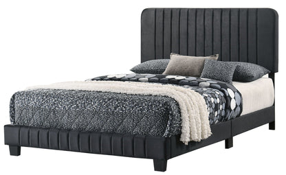 Channel Tufted Bed dark gray velvet upholstery with vertical channels and solid base HouseOfZazla on Tampa Home & Garden Store