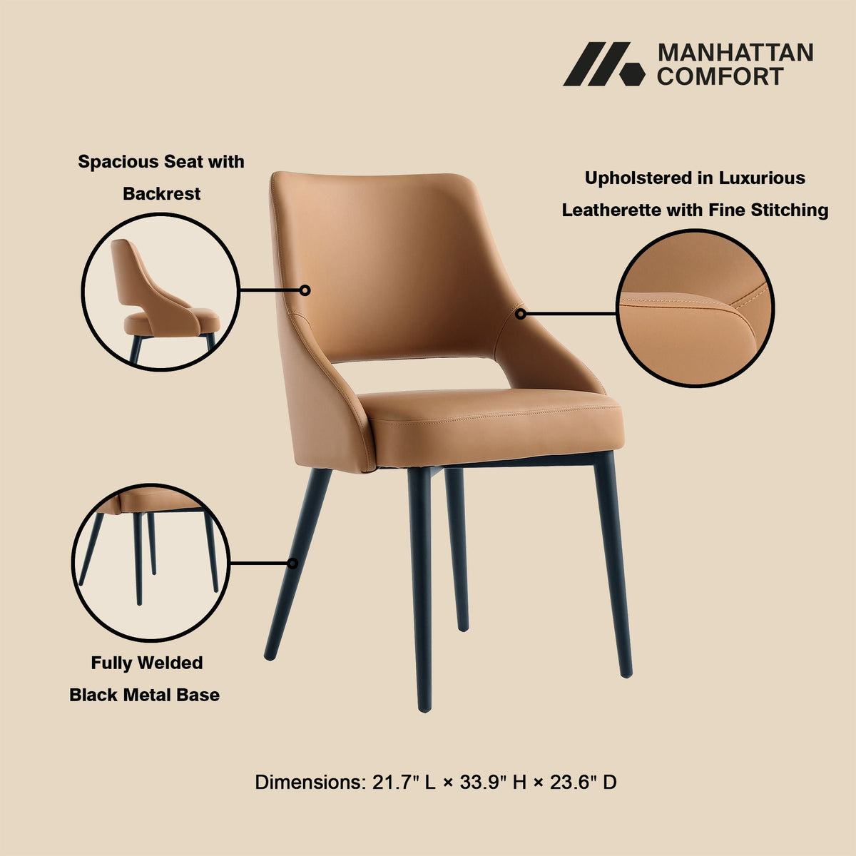 Tremont Arm Chair in tan leatherette with black steel base by HouseOfZazla on Tampa Home & Garden Store