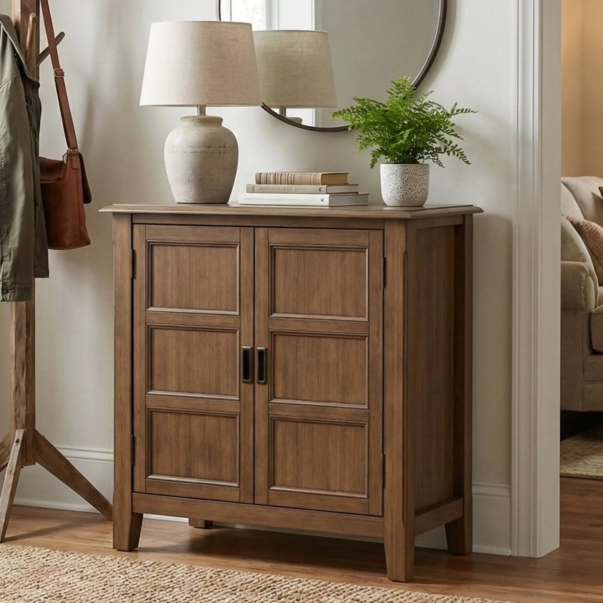 Burlington Low Storage Cabinet with paneled doors in wood finish by Unique Piece Furniture on Tampa Home & Garden Store