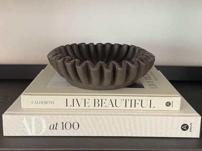 Groove lotus leaf edge decorative bowl - living room style coffee table bookshelf desktop style home retro decoration