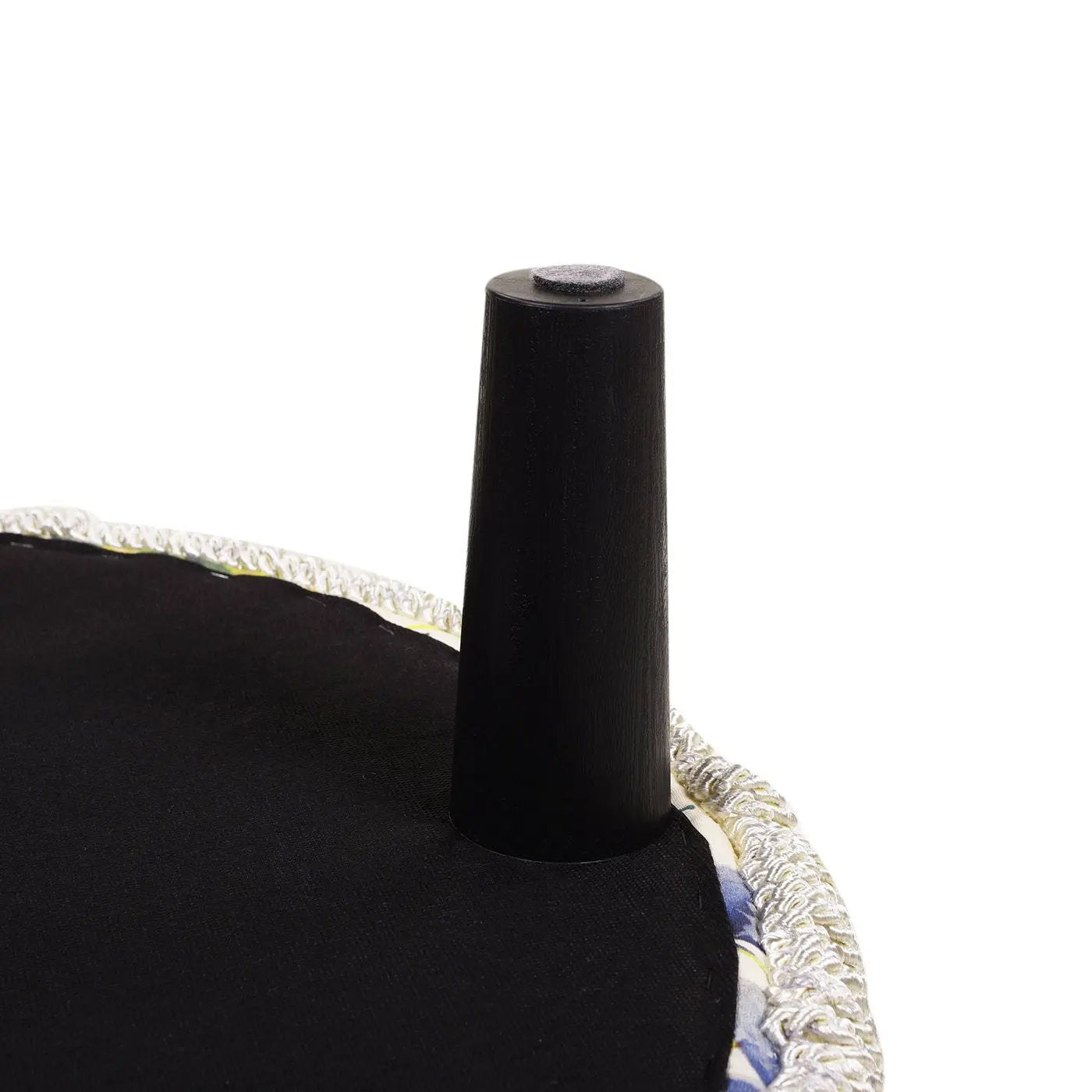 Yolanda round upholstered ottoman black fabric with braided trim by Unique Piece Furniture on Tampa Home & Garden Store