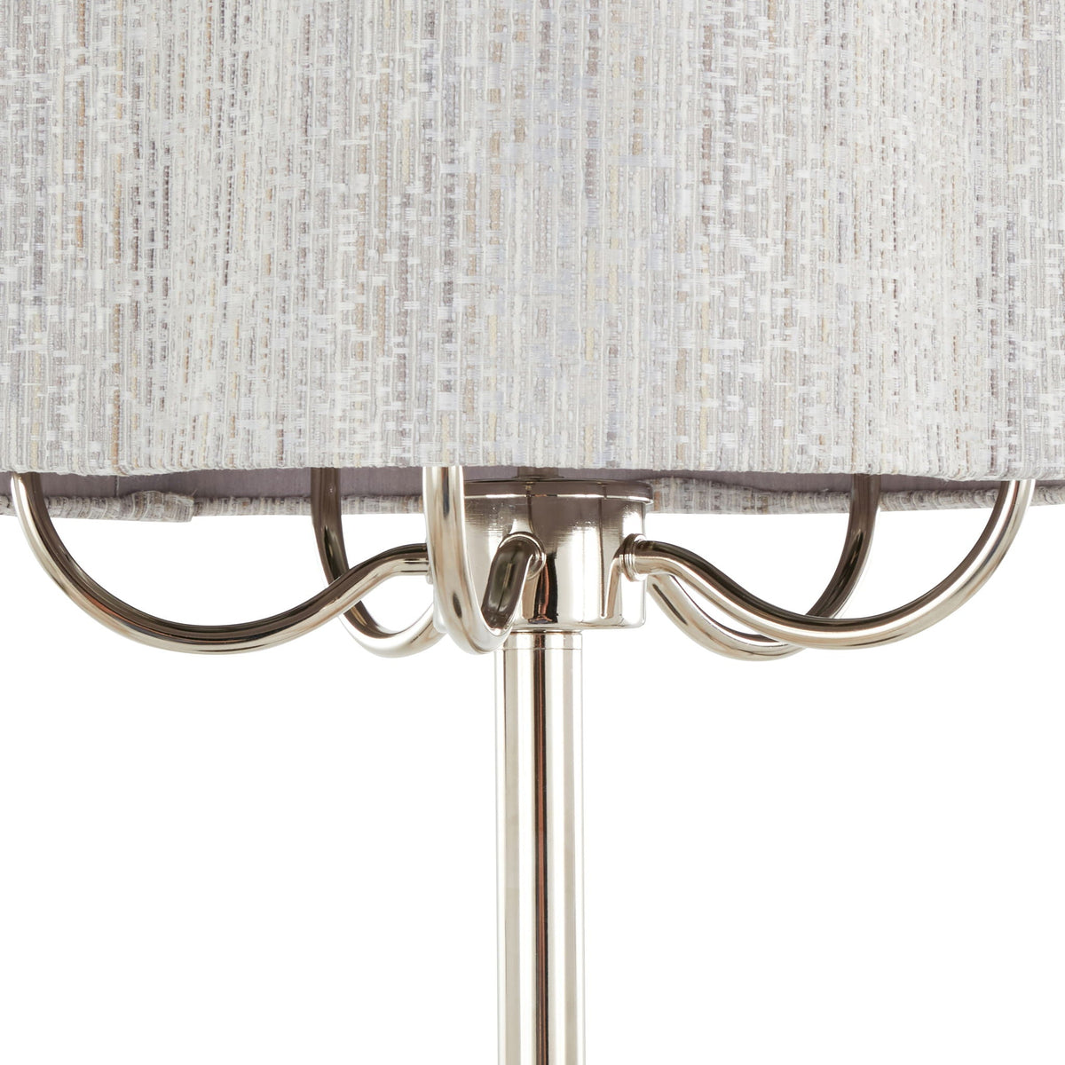 Lily Contemporary Table Lamp polished nickel with gray shade and curved arms on Tampa Home & Garden Store