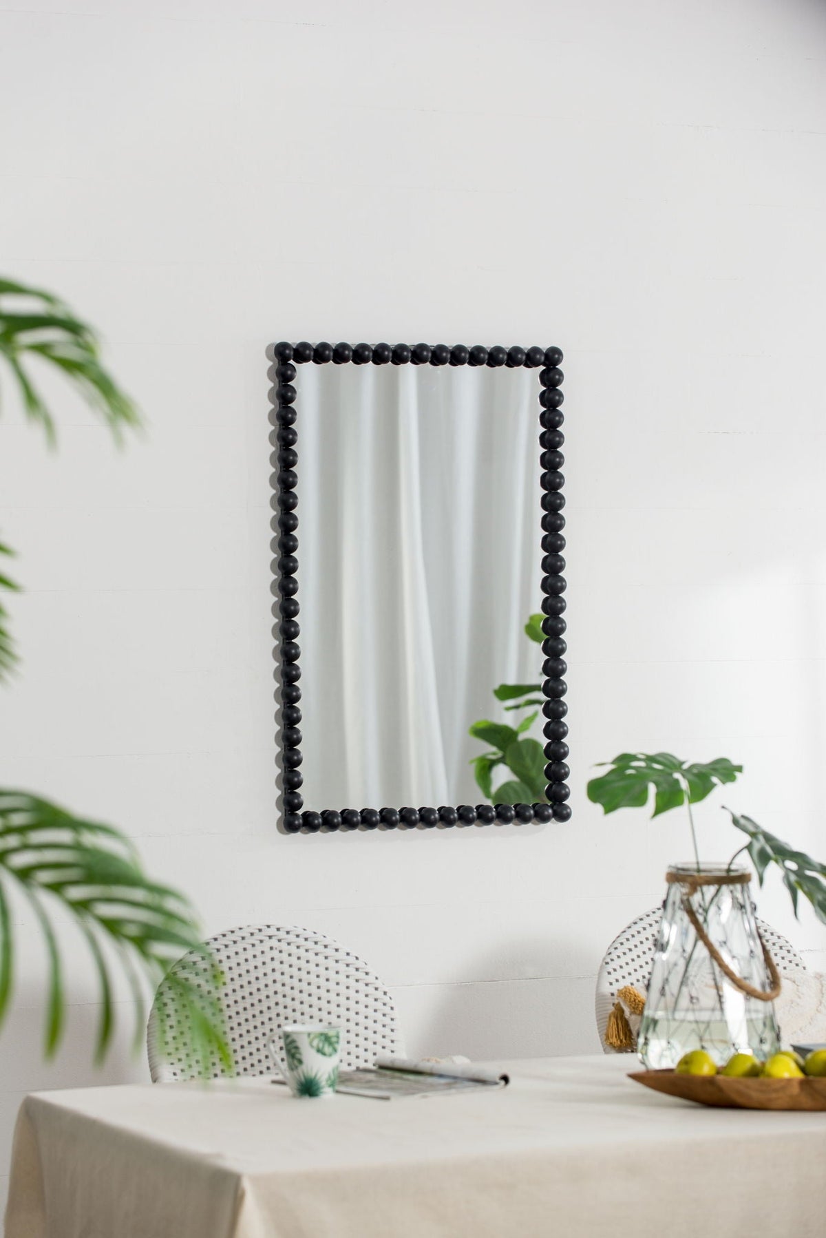 Rectangle wall mirror with a black beaded frame for living room or entryway by HouseOfZazla on Tampa Home & Garden Store