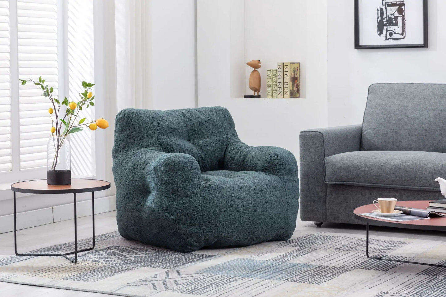 Soft Teddy Fabric Bean Bag Chair With Tufted Foam