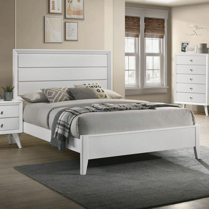 Modern Solid Wood Bed and Wave Headboard Set