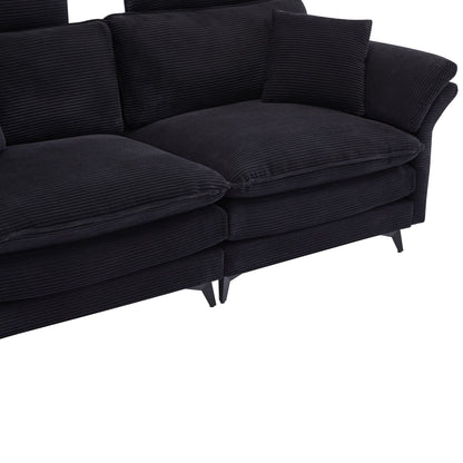 Modern Deep Seat Sectional Sofa With Ottoman by HouseOfZazla in black corduroy, 3-piece set on Tampa Home & Garden Store