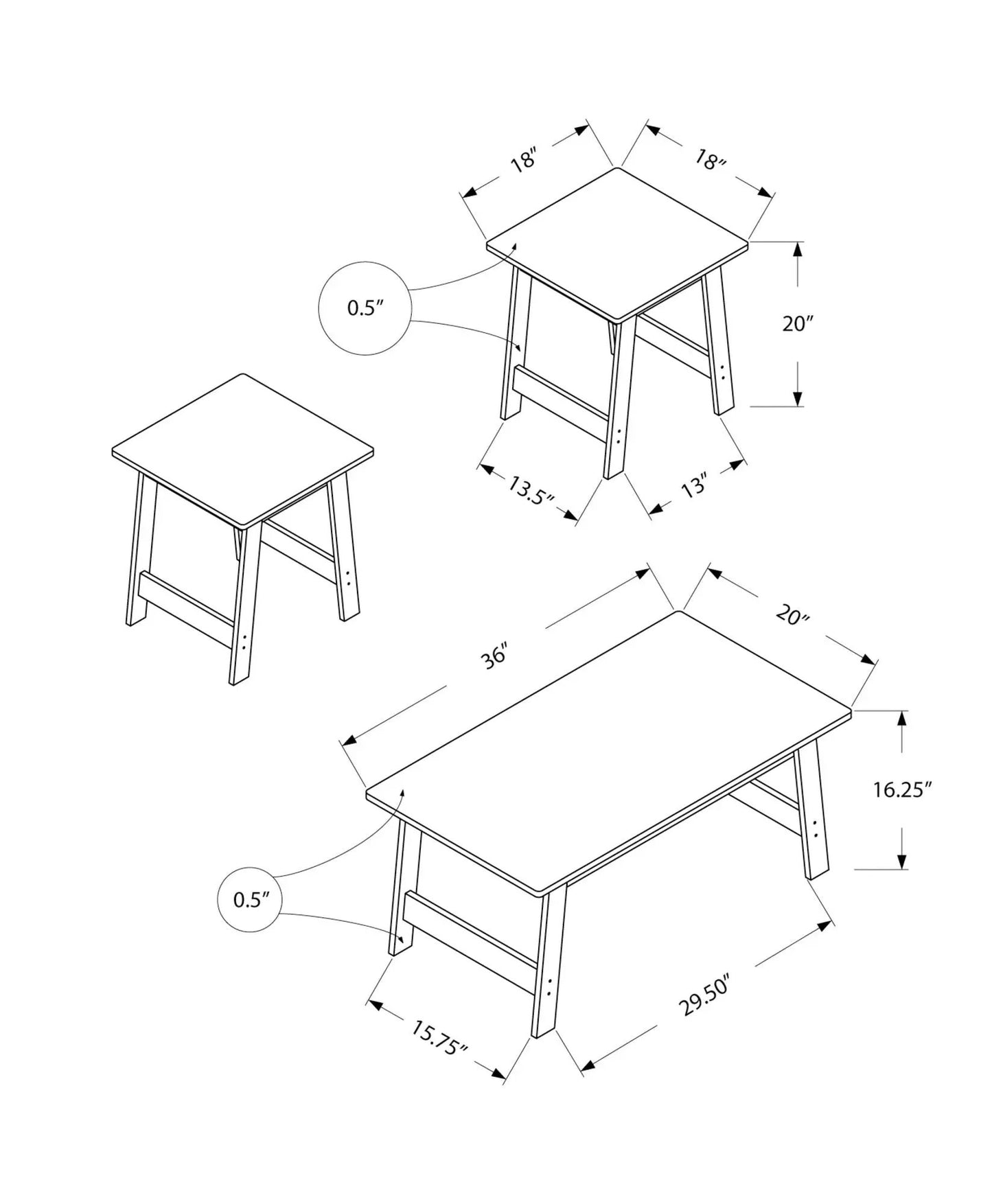 Table set of 3 square-top coffee, end, and side tables with wood frames by Unique Piece Furniture on Tampa Home & Garden Store