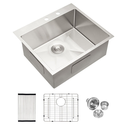 Drop-in stainless steel sink, 16 gauge, single bowl, topmount, with dish rack and sink grids on Tampa Home & Garden Store
