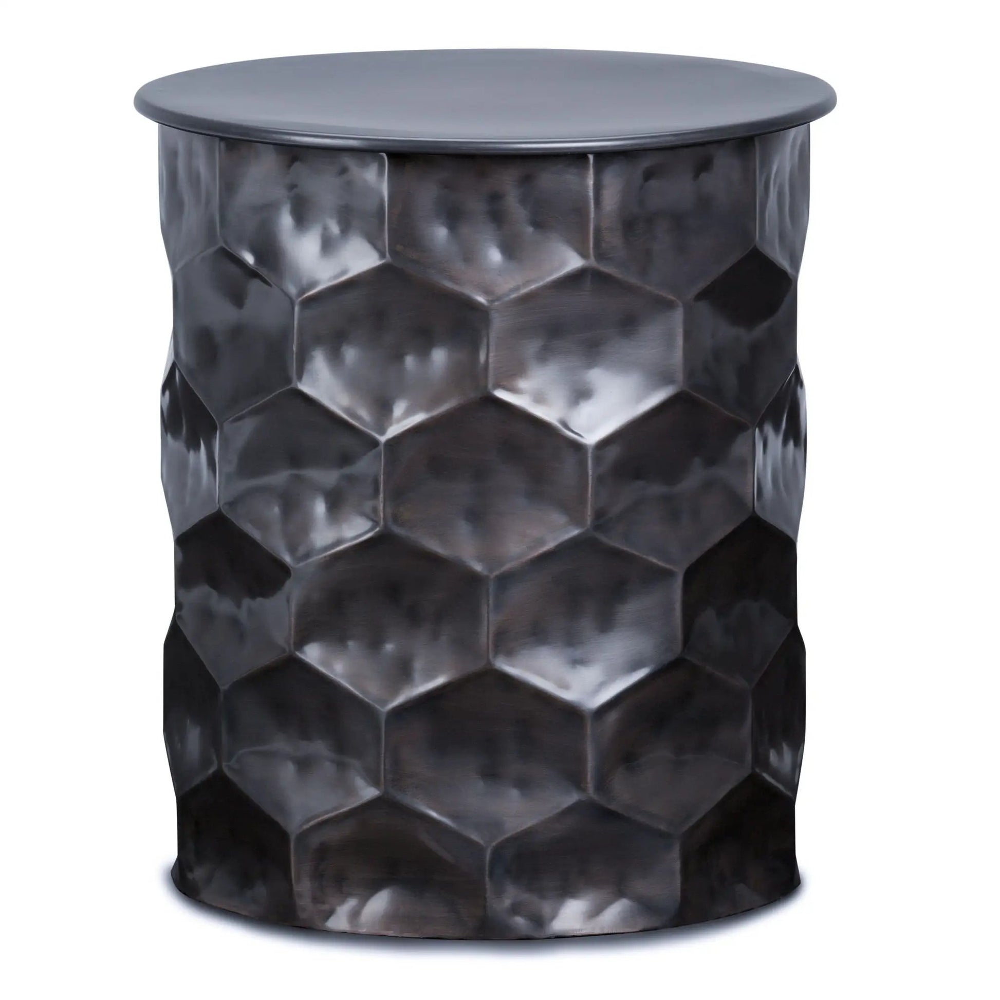 Whitney Handcrafted metal storage table by Unique Piece Furniture with dark hammered finish on Tampa Home & Garden Store