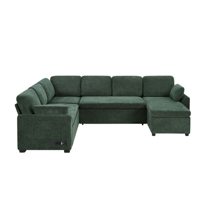 HouseOfZazla convertible U-shaped sectional sofa bed with reversible chaise in emerald on Tampa Home & Garden Store
