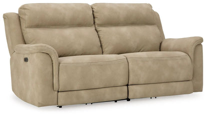 Next-Gen Durapella reclining power sofa beige upholstery with left-arm recline control on Tampa Home & Garden Store