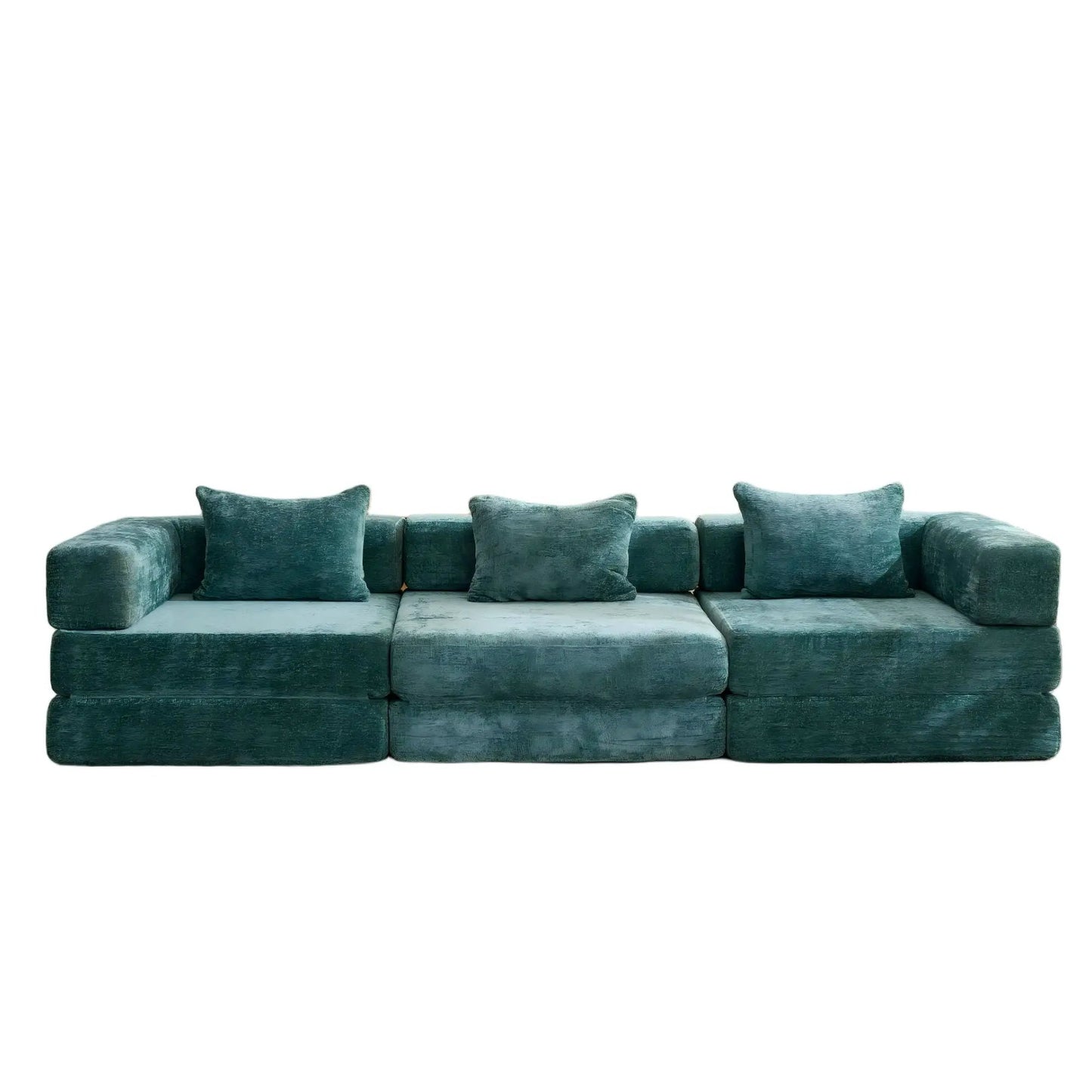 Teal velvet convertible floor sofa bed, boneless modular sectional futon from Unique Piece on Tampa Home & Garden Store