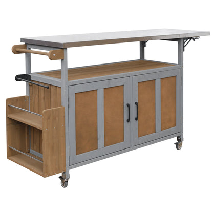 Foldable Outdoor Kitchen Island Cart gray metal frame with wooden panels and stainless top on Tampa Home & Garden Store
