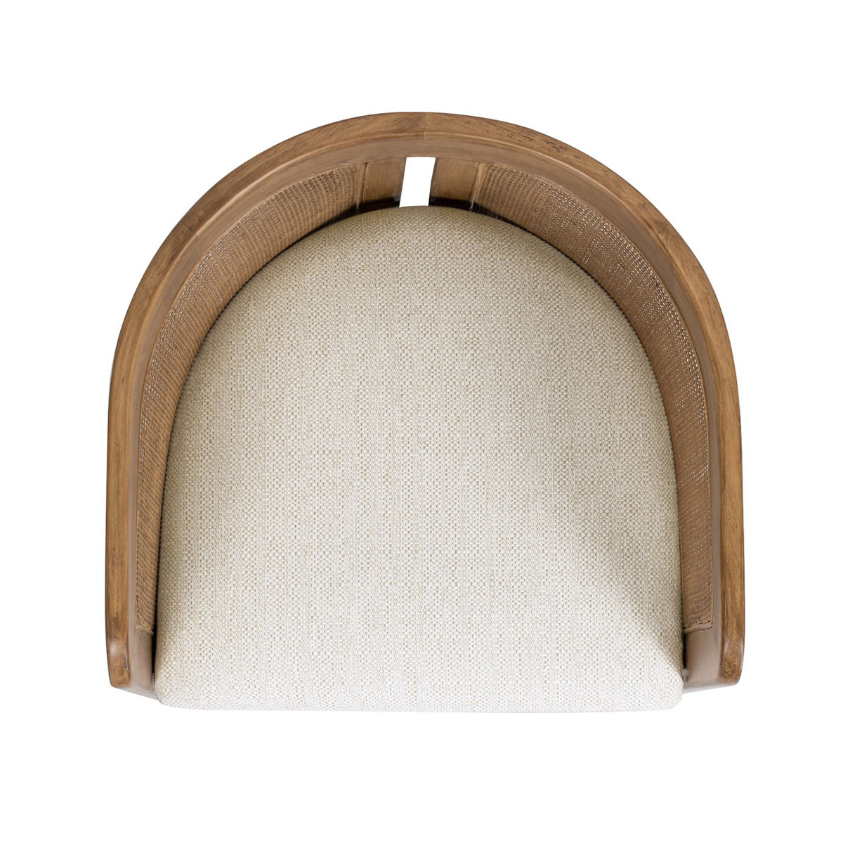 Curved upholstered dining arm chair in white pepper stain-resistant fabric wood frame on Tampa Home & Garden Store