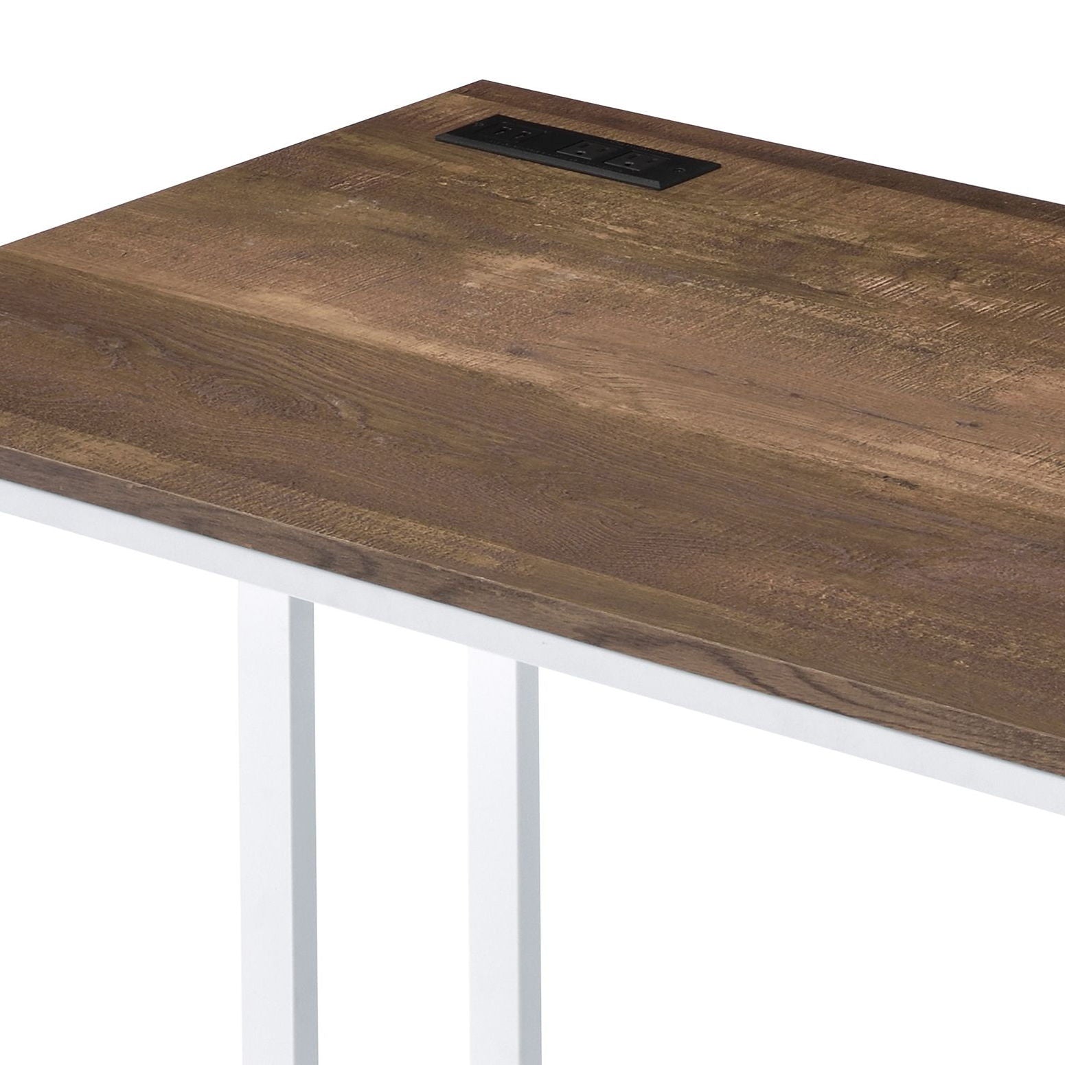 Tyrese Writing Desk With USB by HouseOfZazla, rustic wood tabletop with white legs and built-in USB outlets on Tampa Home & Garden Store