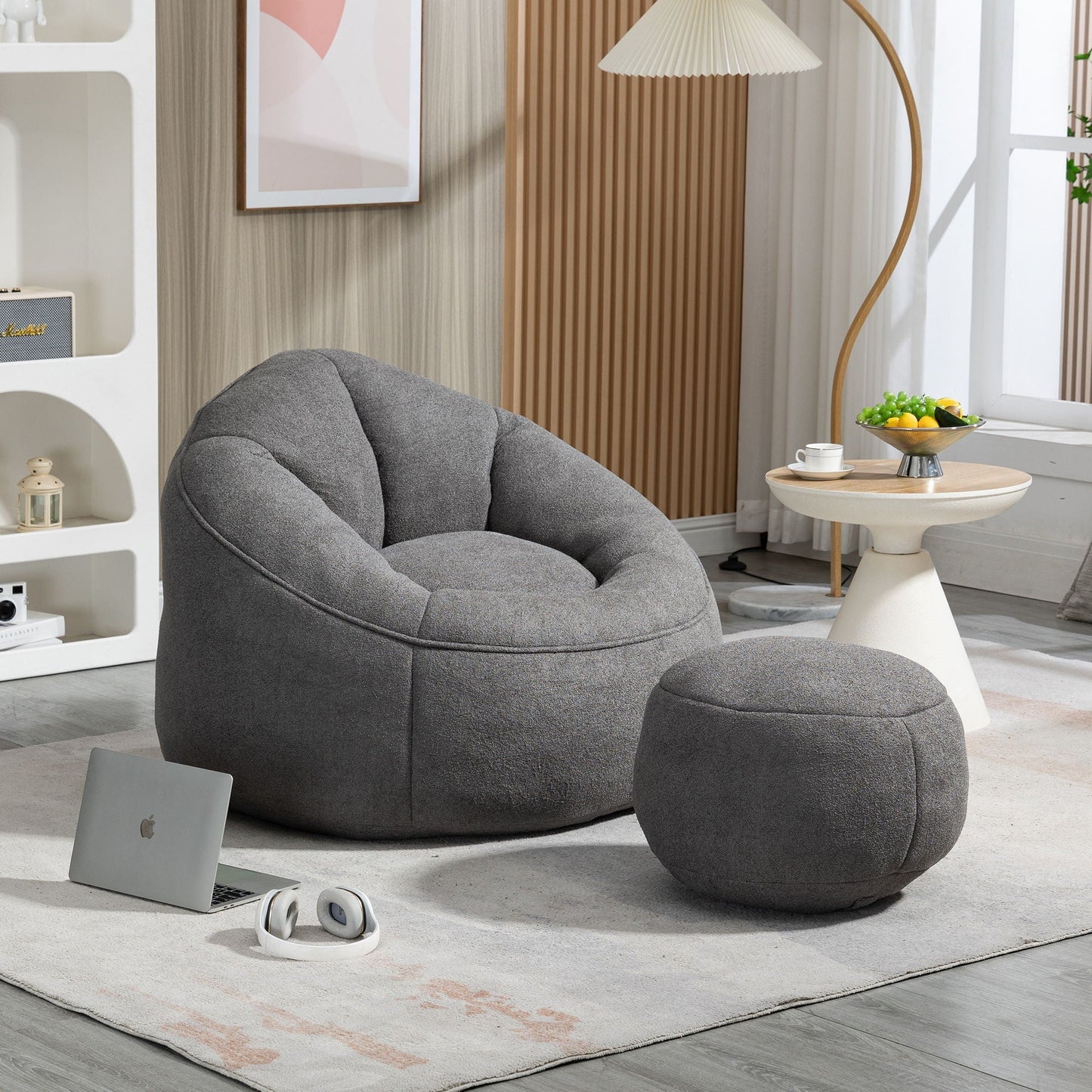 Cozy Bean Bag Chair With Foam and Footrest