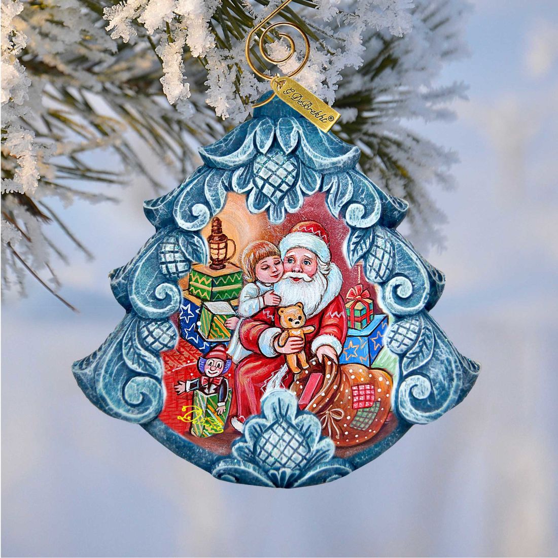 Gift Giver Santa ornament by G.DeBrekht, hand-painted sculpted holiday ornament with Santa on Tampa Home & Garden Store