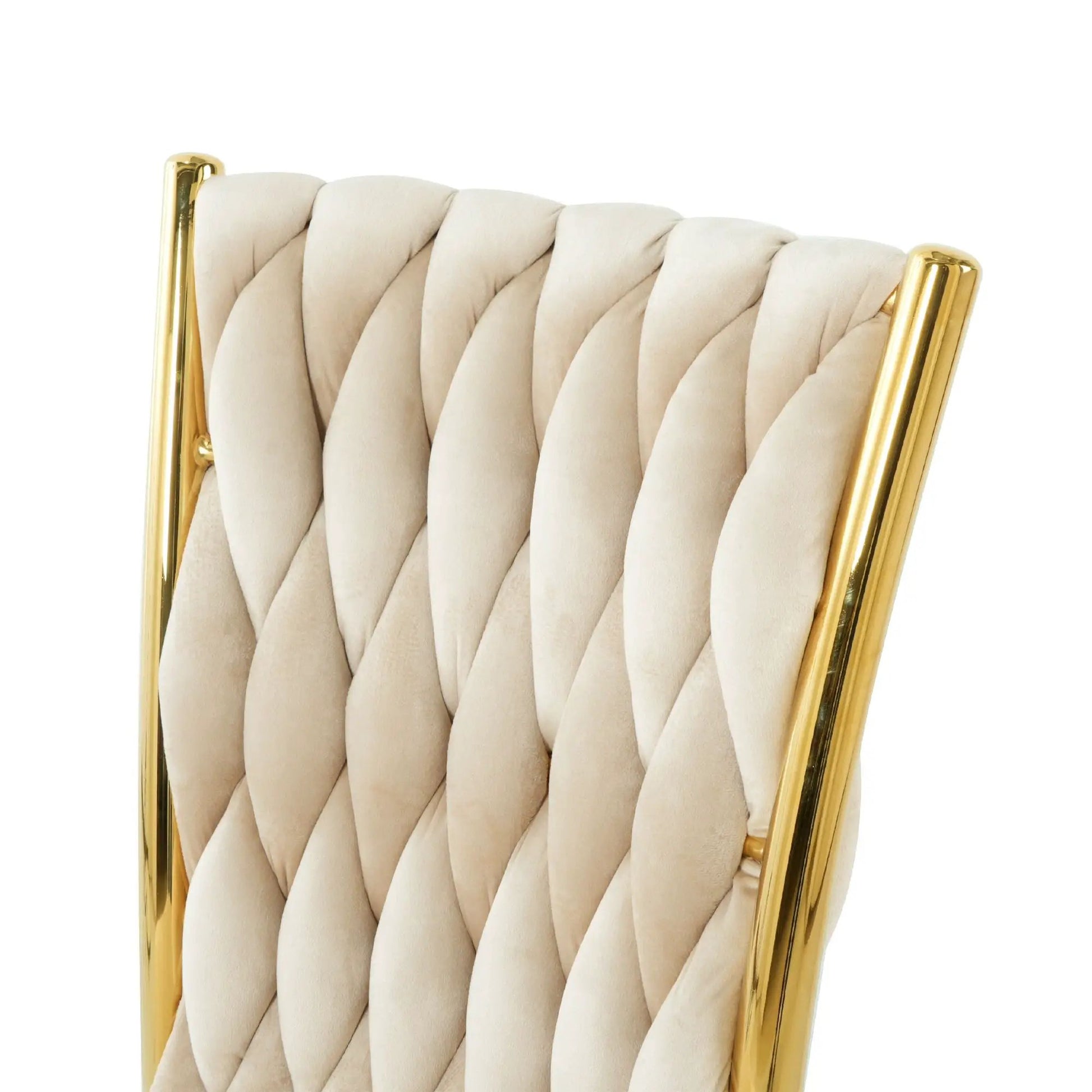 Modern dining chair beige tufted upholstery with gold metal frame on Tampa Home & Garden Store