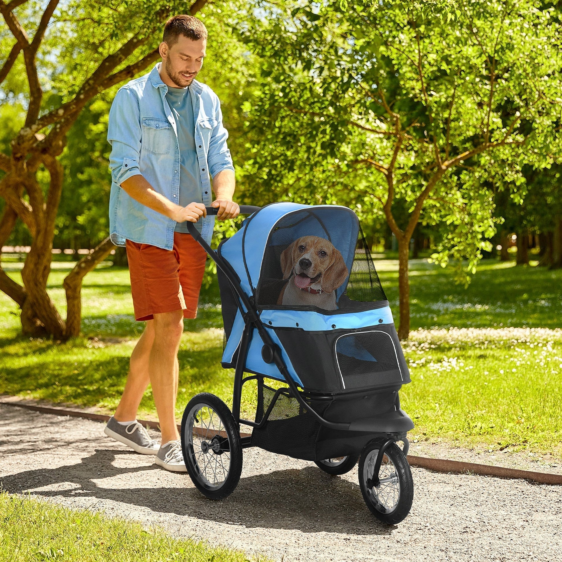 PawHut pet stroller blue with mesh window for small and medium dogs on Tampa Home & Garden Store