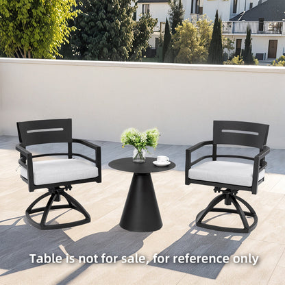 HouseOfZazla 2pc black aluminum swivel rockers with Sunbrella cushions around a round table on Tampa Home & Garden Store