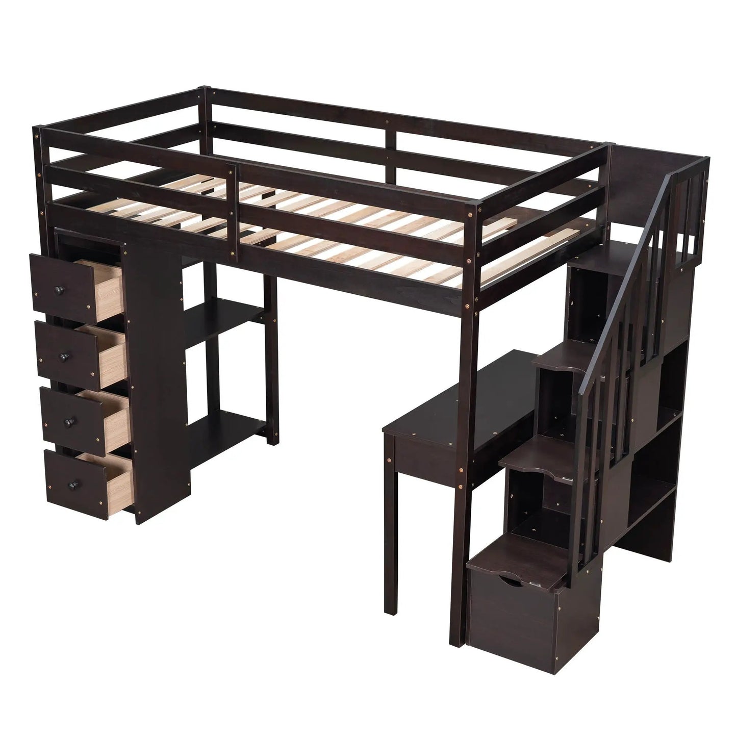Loft Bed with Storage Drawers Desk and Stairs