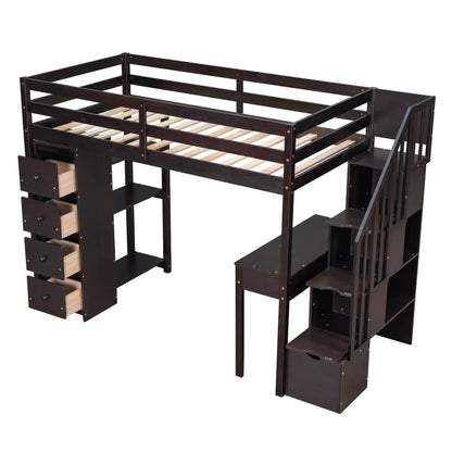 Loft Bed with Storage Drawers Desk and Stairs