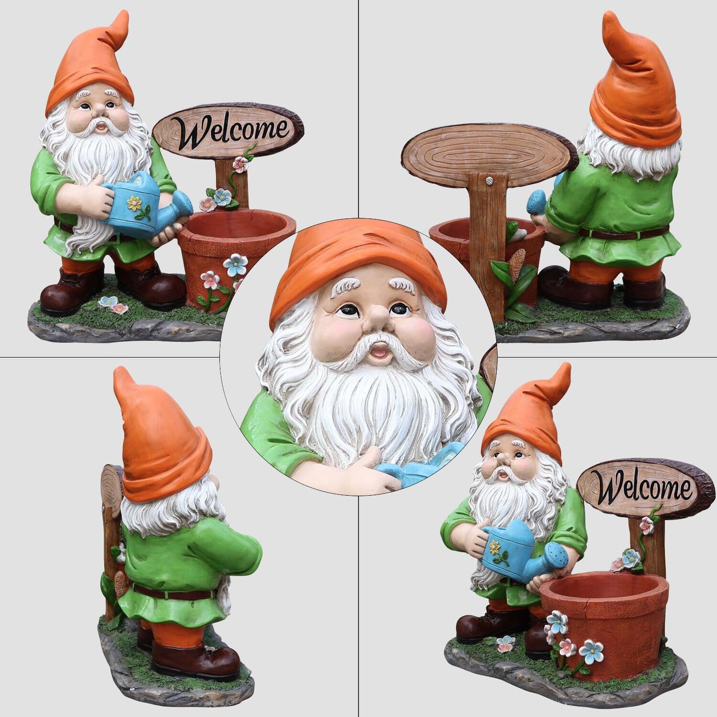 Welcome Outdoor Gnome and Flower Pot Planter