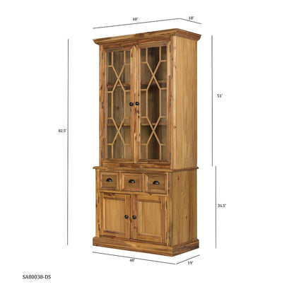 Acacia solid wood accent cabinet with glass doors and lattice panels 3 drawers HouseOfZazla on Tampa Home & Garden Store