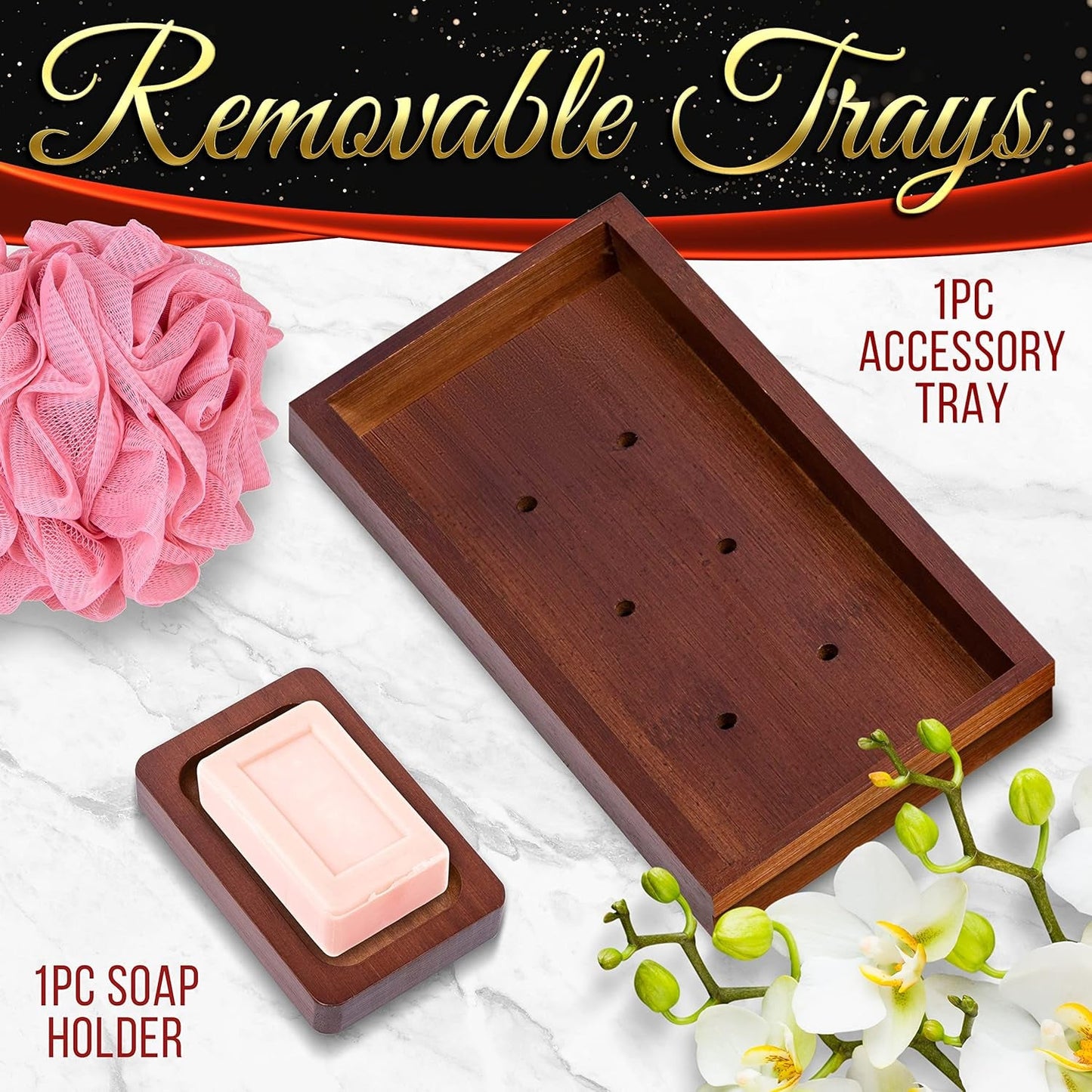 Bamboo Bathtub Caddy Tray – Expandable Waterproof Bath Tray with Wine Glass Holder, Tablet Stand & Removable Accessory Slots – Eco-Friendly, Adjustable & Durable