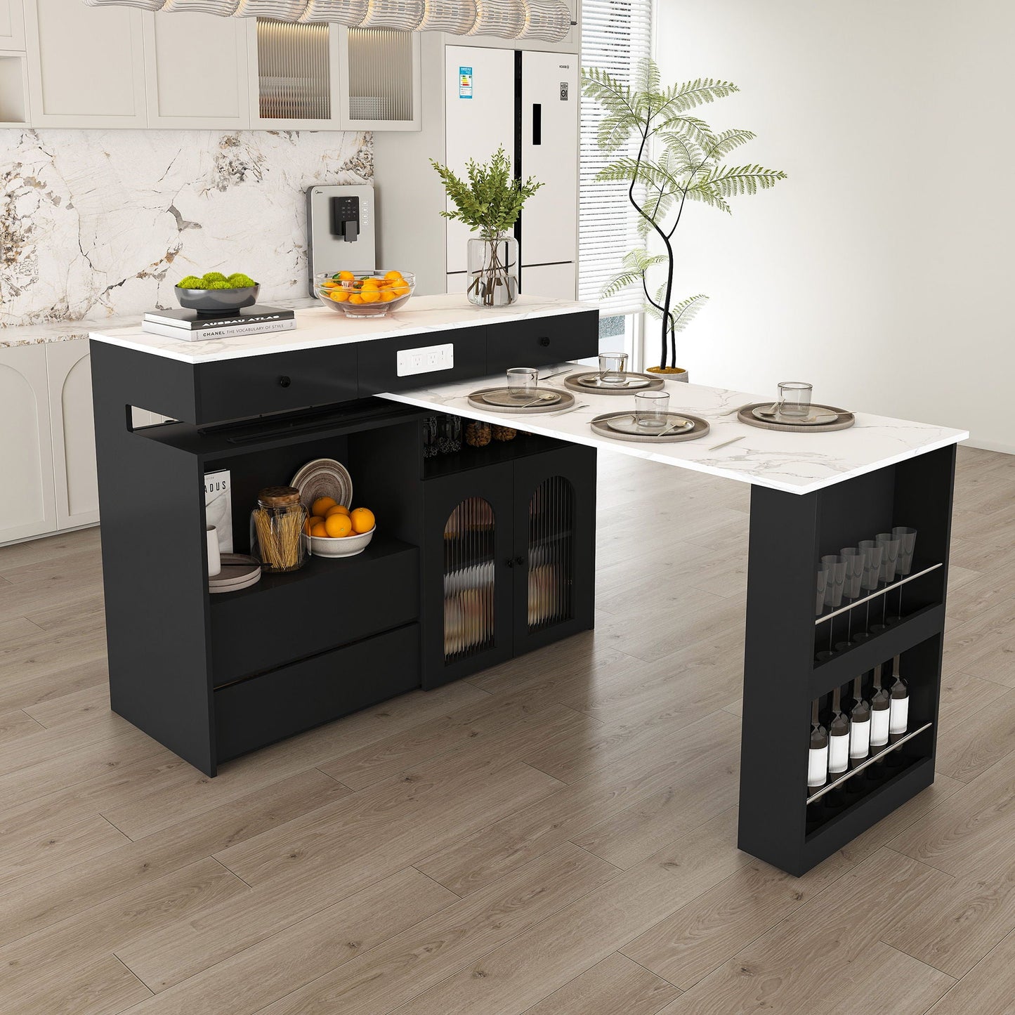 Kitchen Island with Extendable Rotating Table