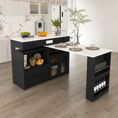 Kitchen Island with Extendable Rotating Table