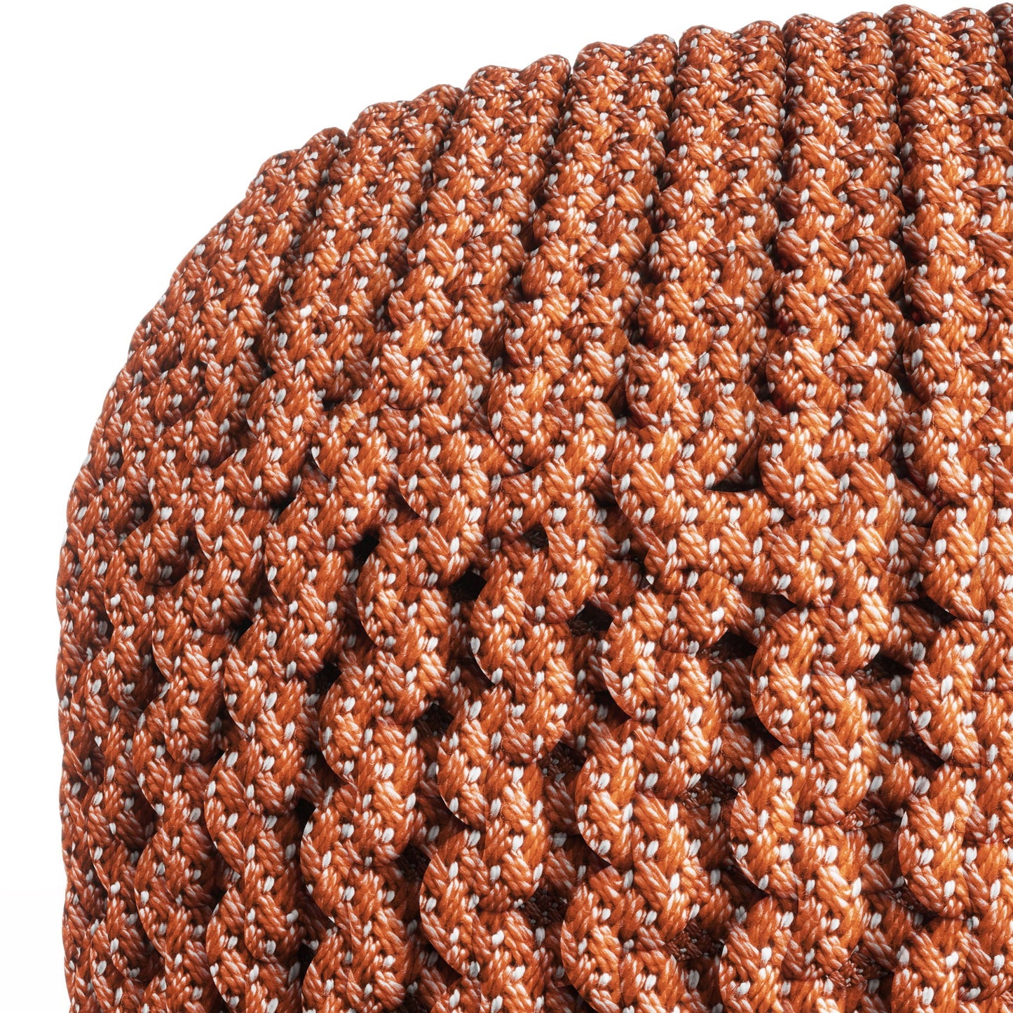 Round Knitted Orange Pouf For Deck And Patio