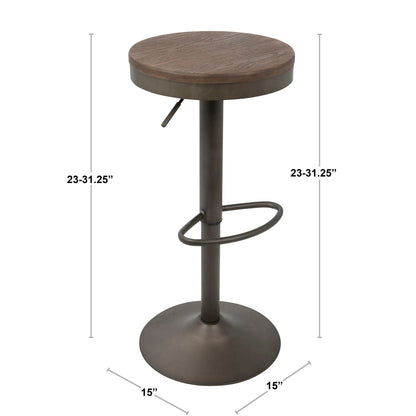Industrial adjustable barstool set of 2 with swivel, dark brown wood seat and metal base on Tampa Home & Garden Store