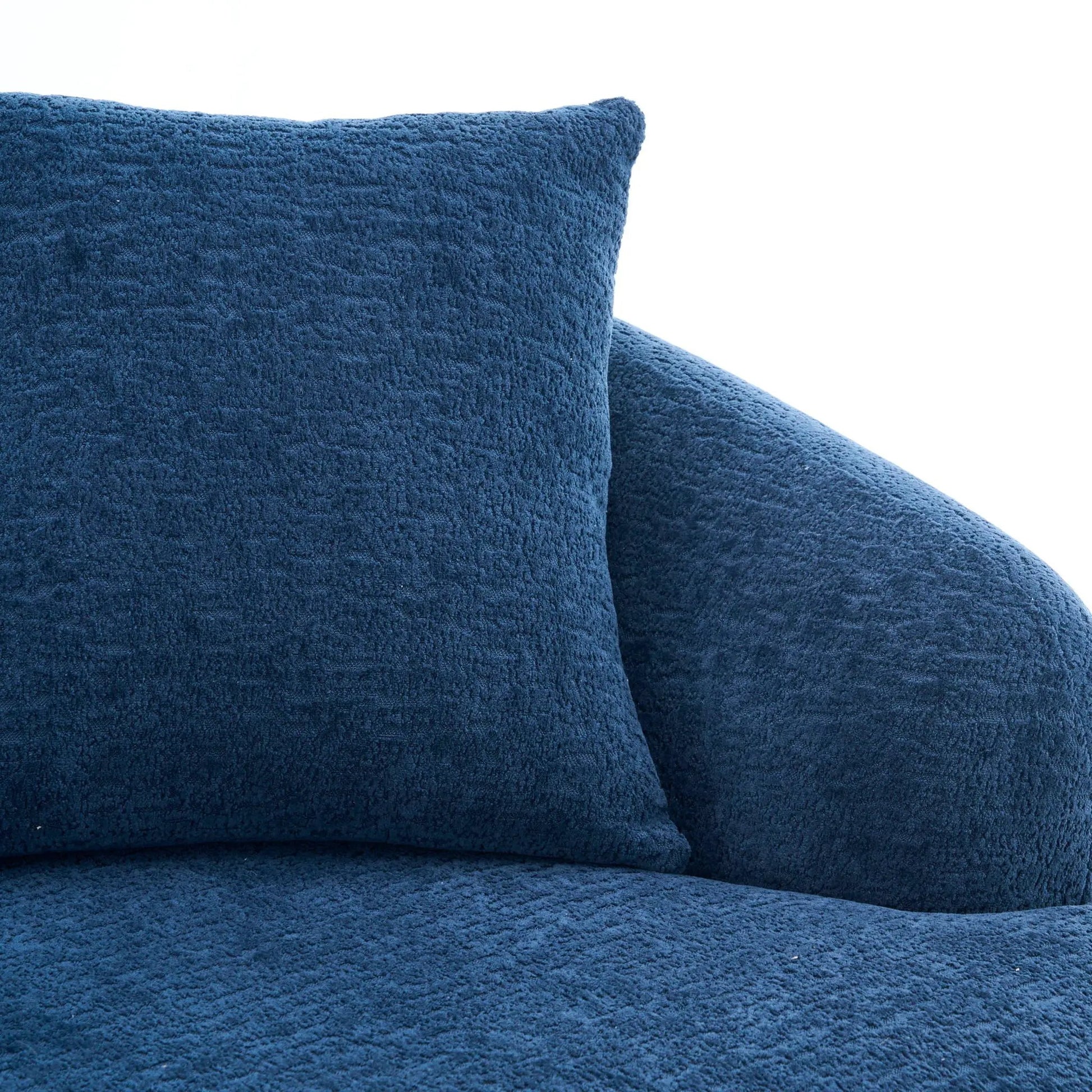 Combined sofa with 4 pillows, blue boucle upholstery, stationary sectional on Tampa Home & Garden Store