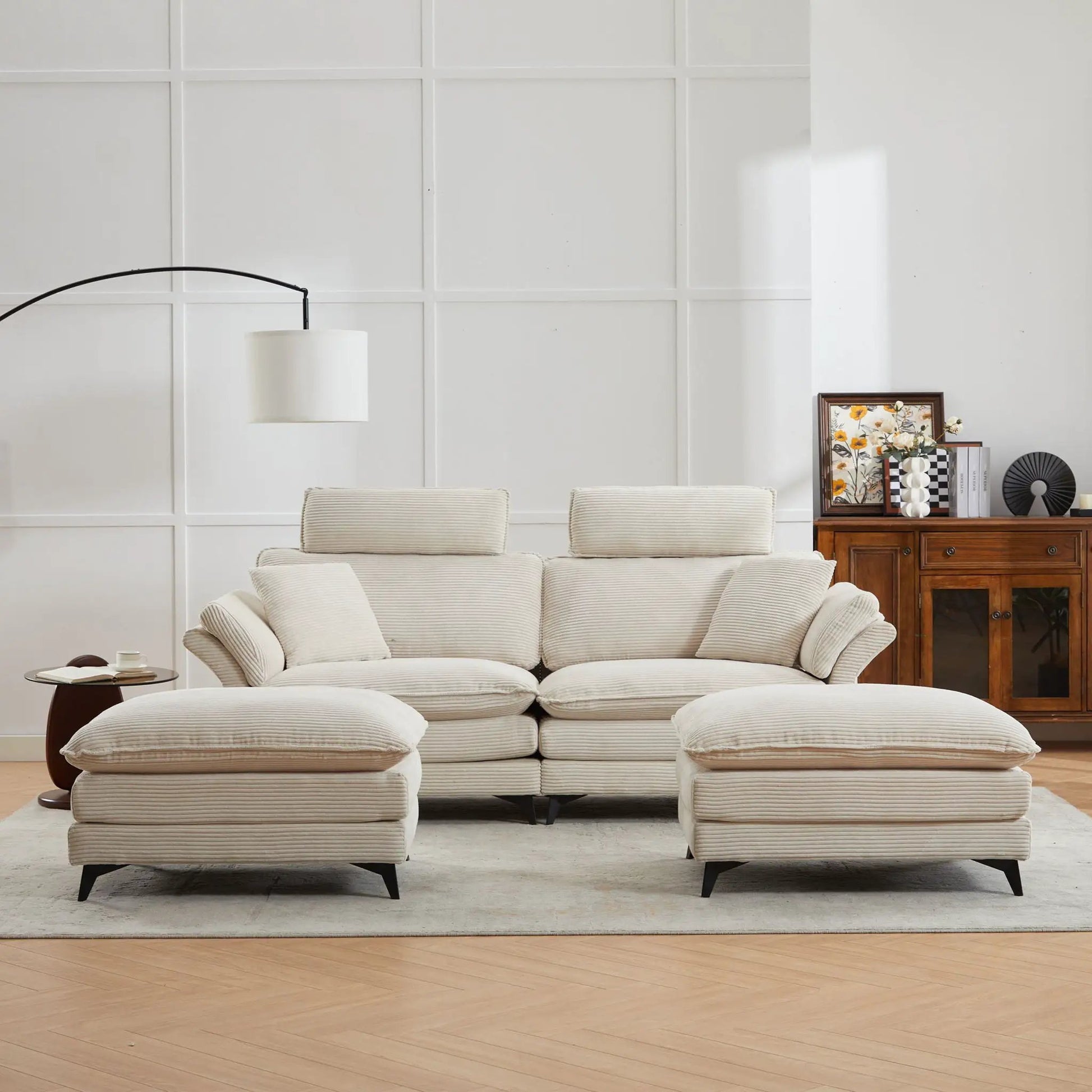 Modern Deep Seat Sectional Sofa With Ottoman, beige fabric by Unique Piece Furniture 3pc on Tampa Home & Garden Store