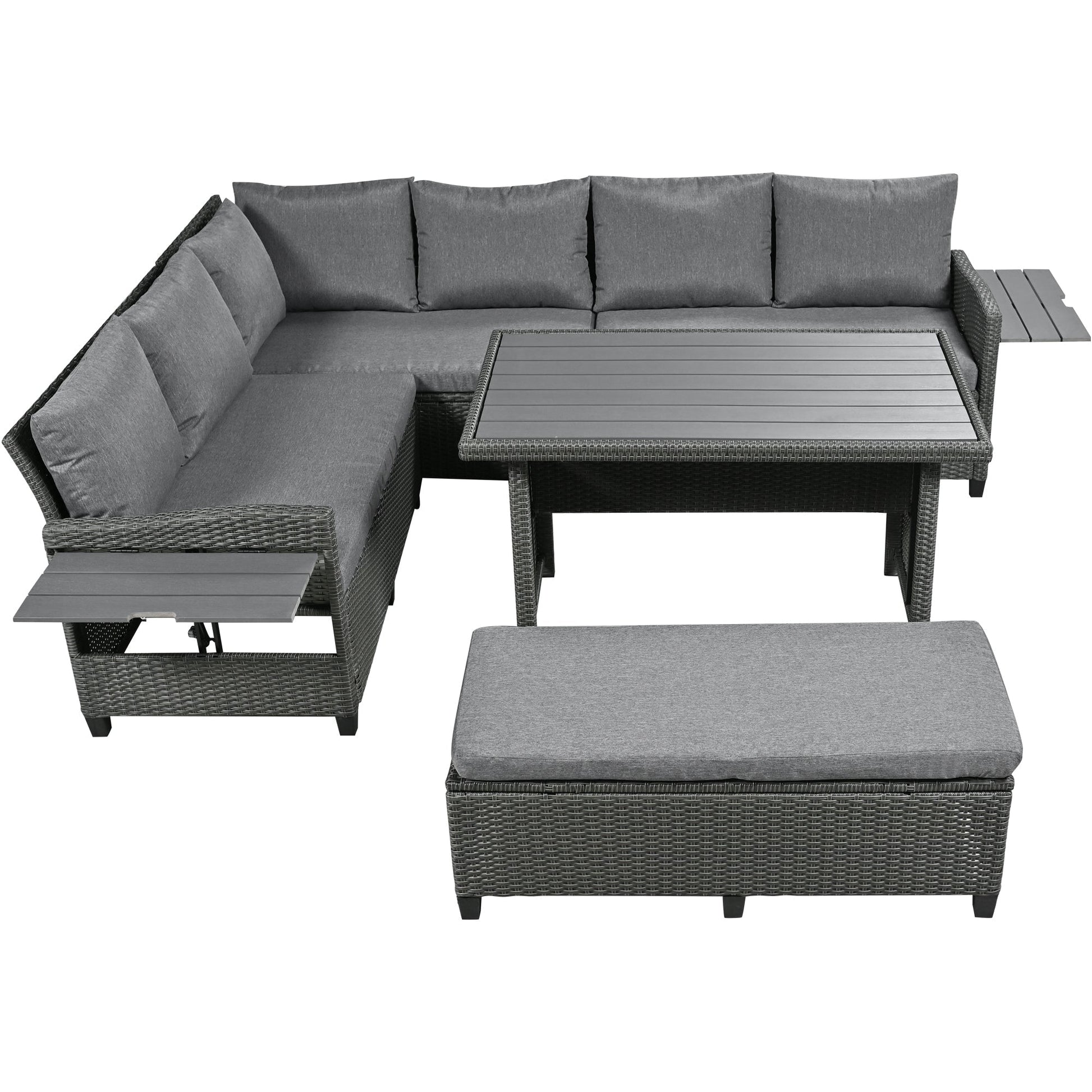 Tomax 5-Piece Outdoor Patio Rattan Sofa Set by HouseOfZazla, gray cushions on dark wicker on Tampa Home & Garden Store
