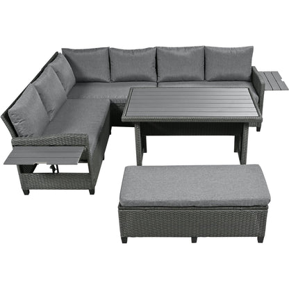 Tomax 5-Piece Outdoor Patio Rattan Sofa Set by HouseOfZazla, gray cushions on dark wicker on Tampa Home & Garden Store