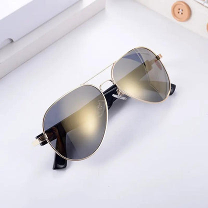 FLIPSTYLEZLLC Smart AI translation sunglasses with gold aviator frame and polarized lenses on Tampa Home & Garden Store