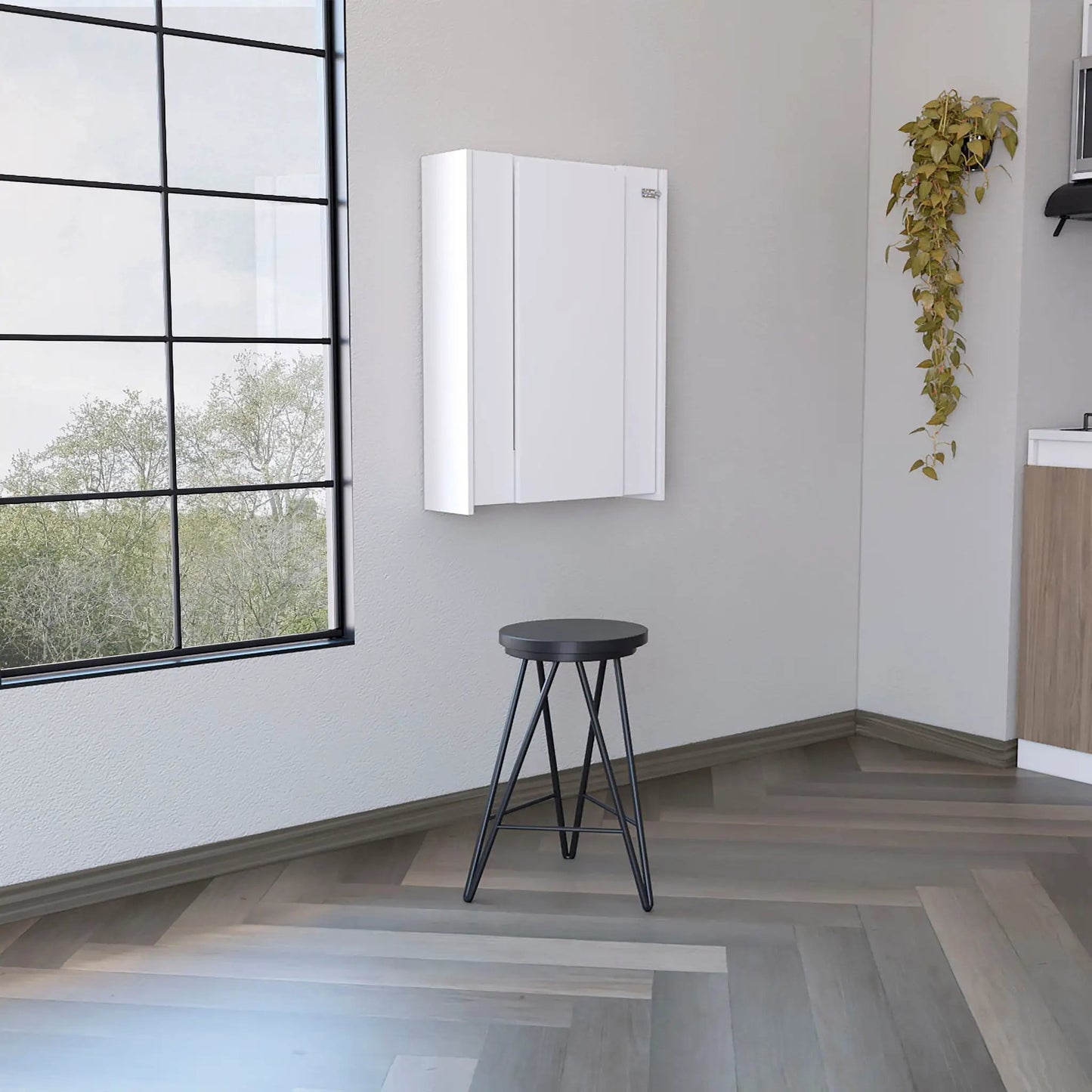 Wall Foldable Table With Multiple Shelves White