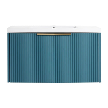 Modern Wall Mounted Vanity With Resin Double Sink