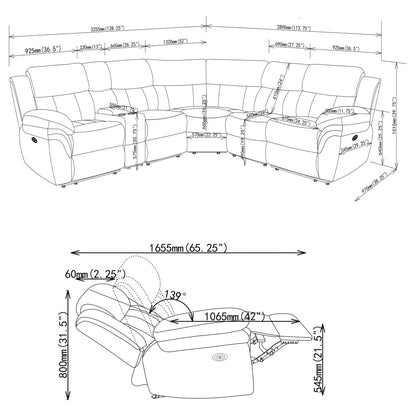 Divine 6-Piece Reclining Sectional by HouseOfZazla, chaise longue configuration on Tampa Home & Garden Store