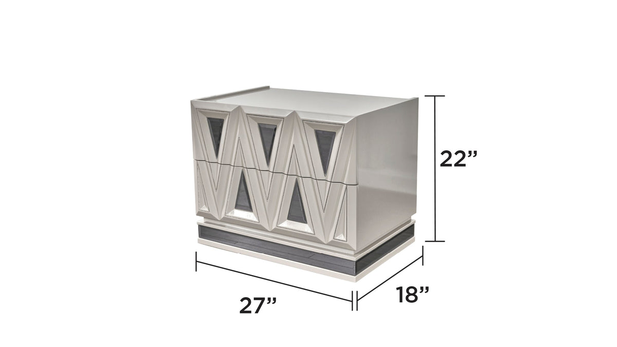 Lavita 4 Pc Queen Upholstered Bedroom Set geometric mirrored-front dresser on Tampa Home & Garden Store
