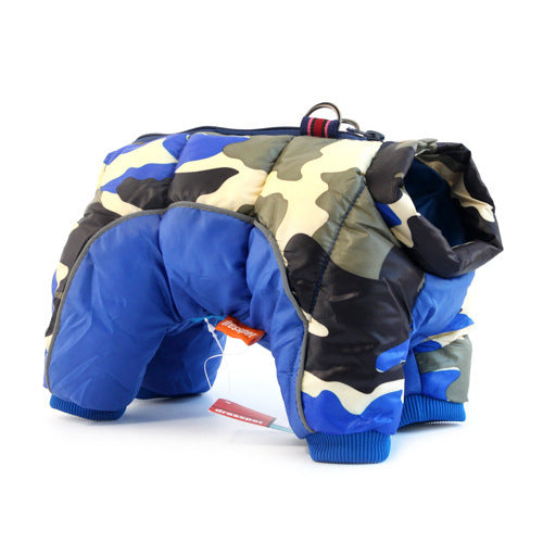 Pet Zen dog winter jacket camouflage thick down coat with blue lining on Tampa Home & Garden Store