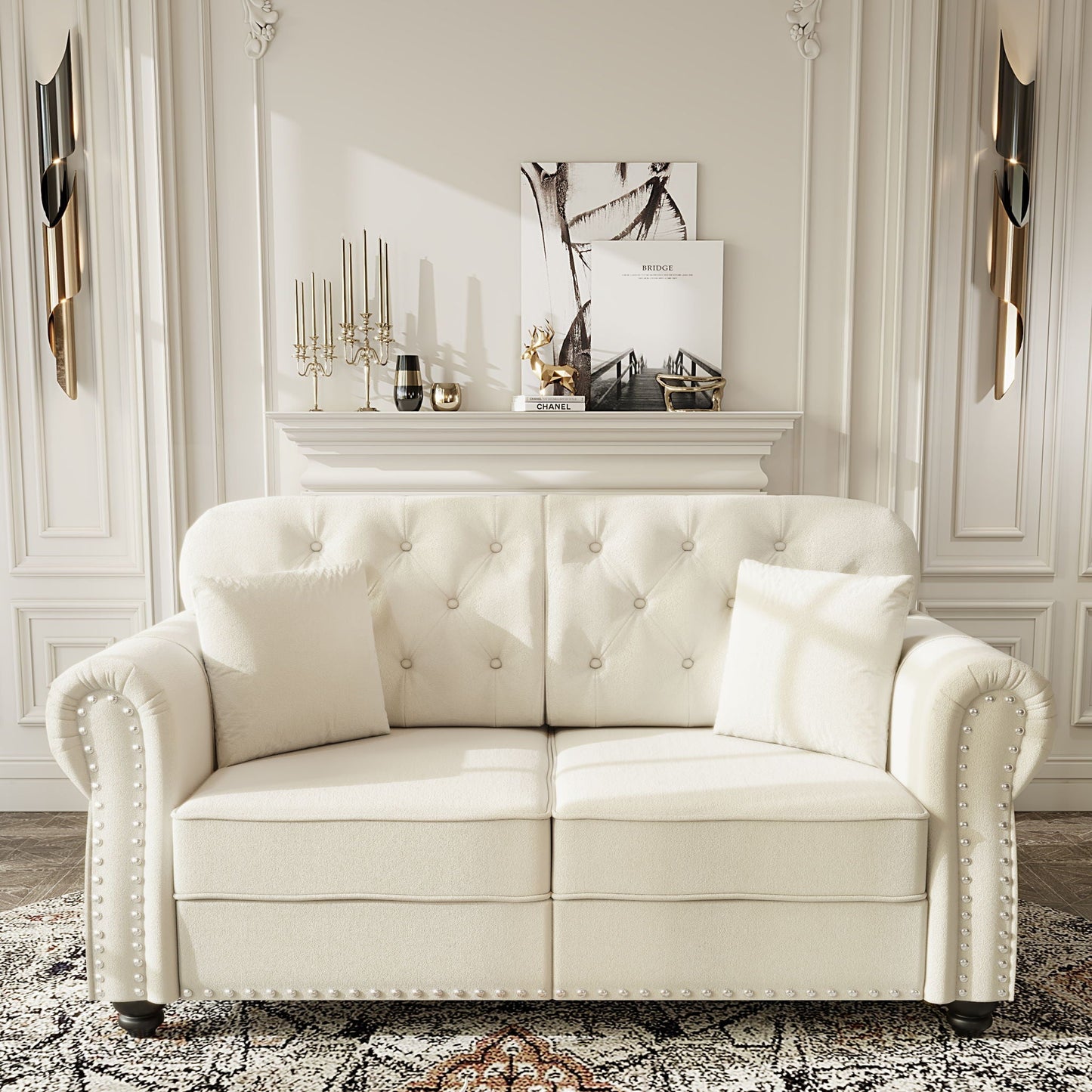 Plush Upholstered Chesterfield Sofa and Nailhead