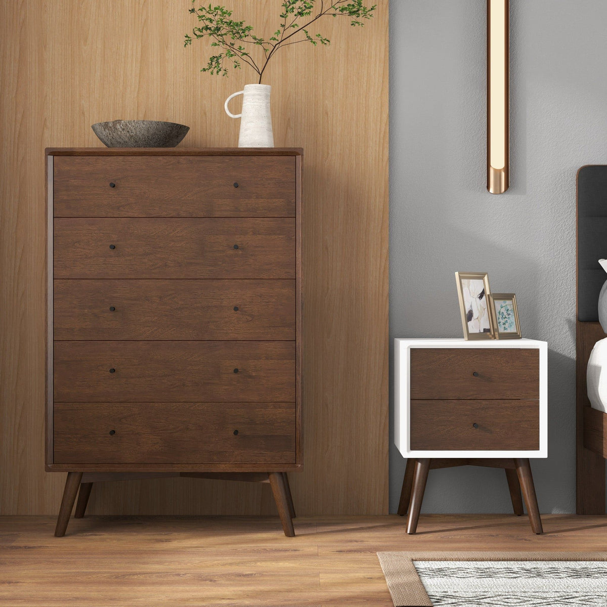 Mid-Century Night Stand with 2 Drawers, dark brown wood by HouseOfZazla on Tampa Home & Garden Store