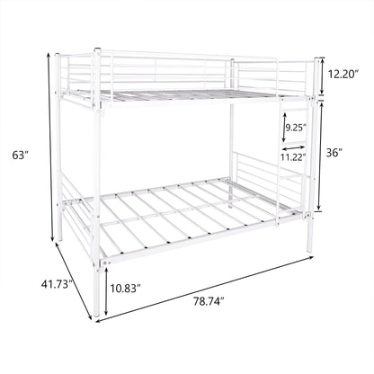Twin Over Twin Metal Bunk Bed HouseOfZazla, white steel frame with guard rails and ladder on Tampa Home & Garden Store
