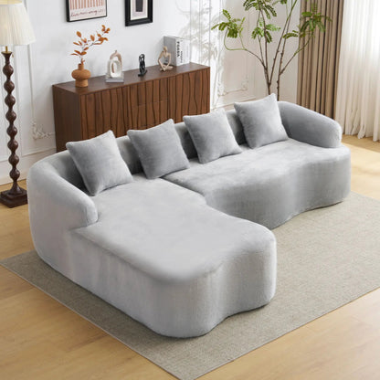 Modular L-Shape Sectional Sofa With Curved Chaise in light grey fabric by Unique Piece on Tampa Home & Garden Store